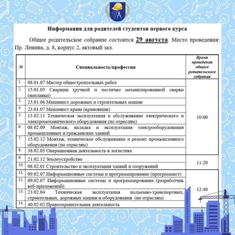 Read more about the article Информация для студентов 1 курса